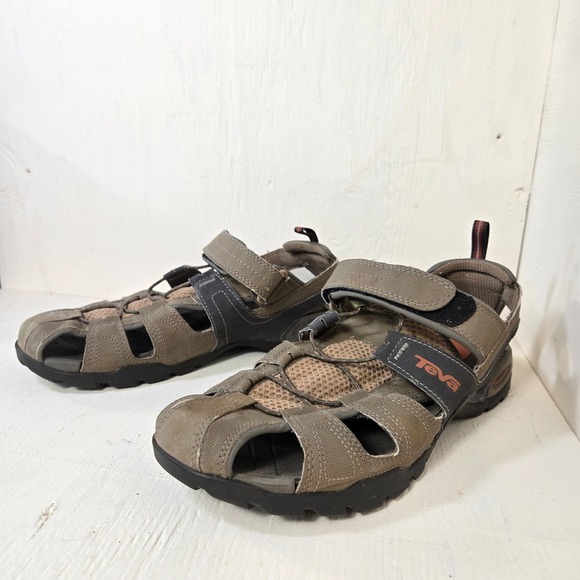 Teva Omnium Men\'s Trail, Water or Hiking Sandals Brown Closed Toe Shoes Size 11